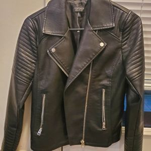 TOPSHOP Quilted Moto Faux Leather Jacket